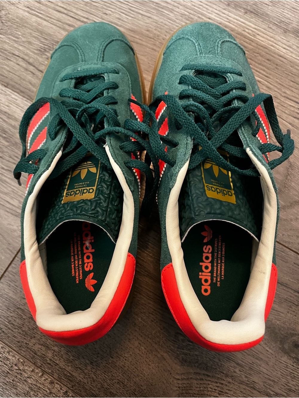 adidas Gazelle Platform Sneakers in Dark Green with Coral Highlights - Picture 5 of 10